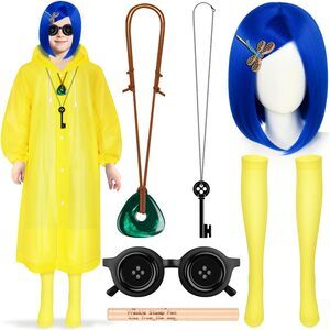 7585 Halloween Cosplay Costume With Blue Wig And Yellow